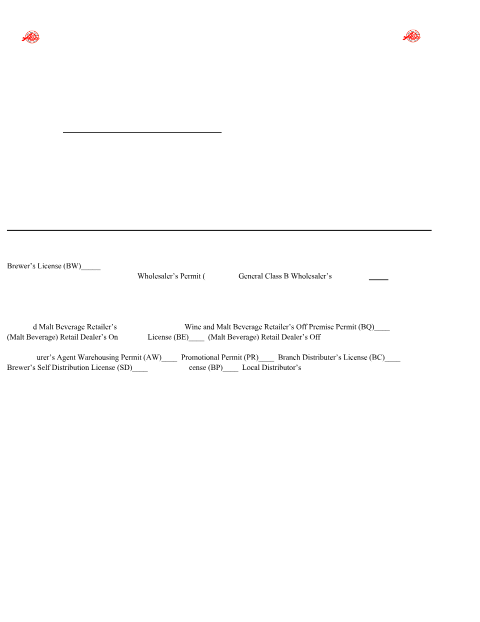 First page of the Application for Alcoholic Beverage Permit