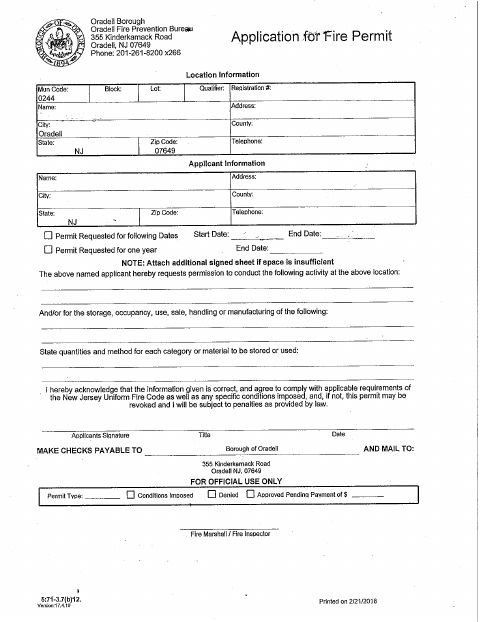 First page of the Fire Permit Application