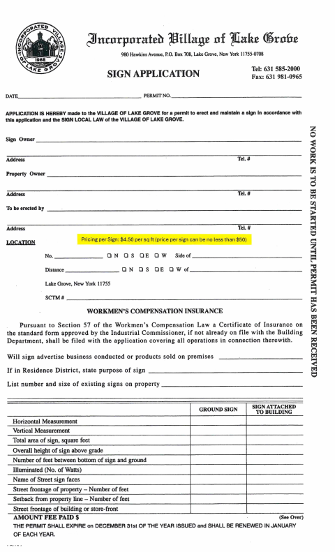 First page of the Sign Application