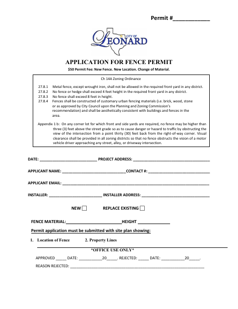 First page of the Application for Fence Permit