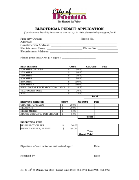 First page of the Electrical Permit Application