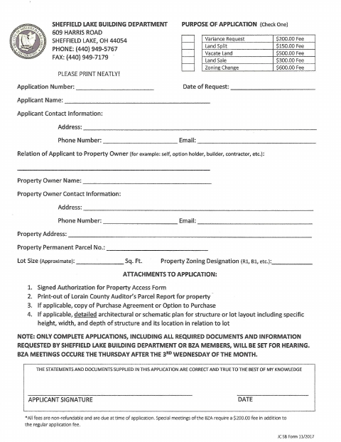 First page of the Zoning Application