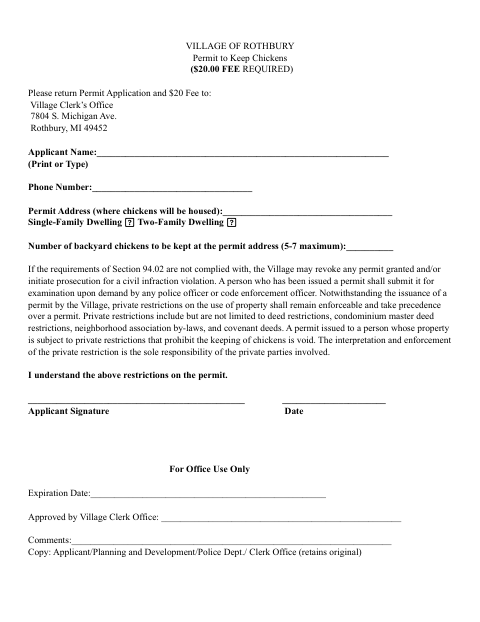First page of the Permit to Keep Chickens