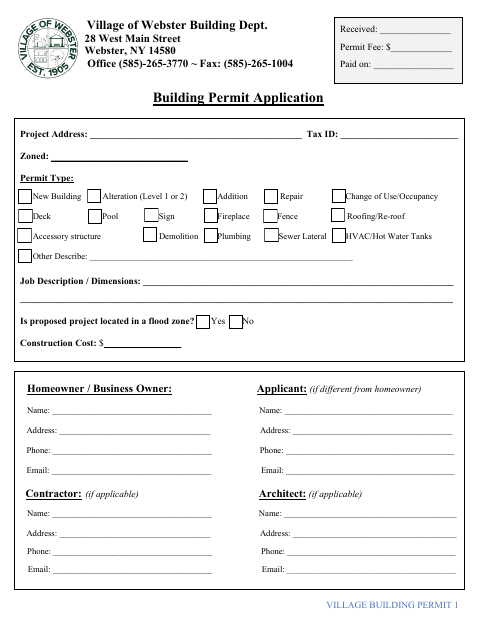First page of the Building Permit Application