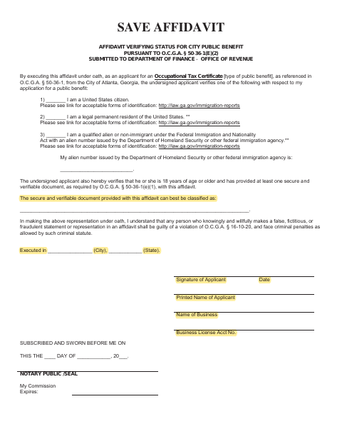 First page of the SAVE Affidavit