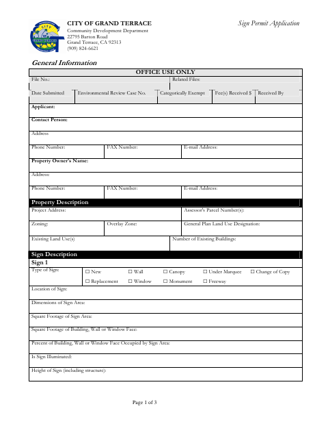 First page of the Sign Permit Application