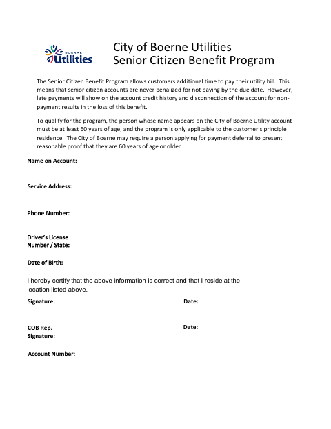 First page of the Senior Citizen Benefit Program