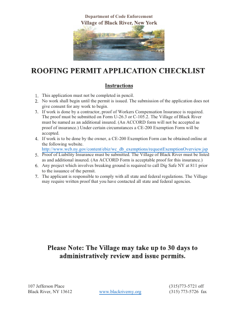 First page of the Roof Permit Application