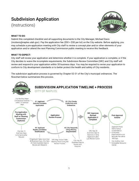 First page of the Subdivision Application
