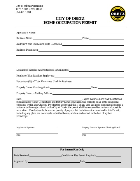 First page of the Home Occupation Permit