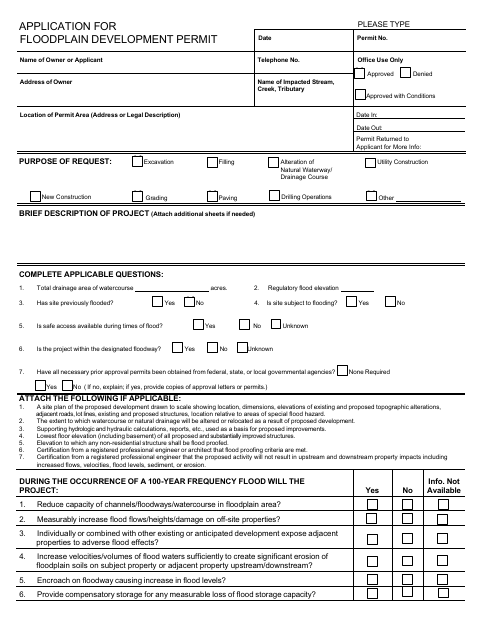 First page of the Flood Plain Development Permit Application
