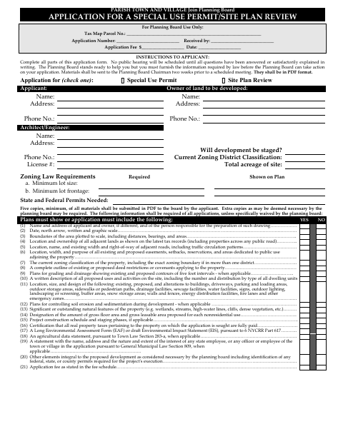 First page of the Application for a Special Use Permit or Site Plan Review