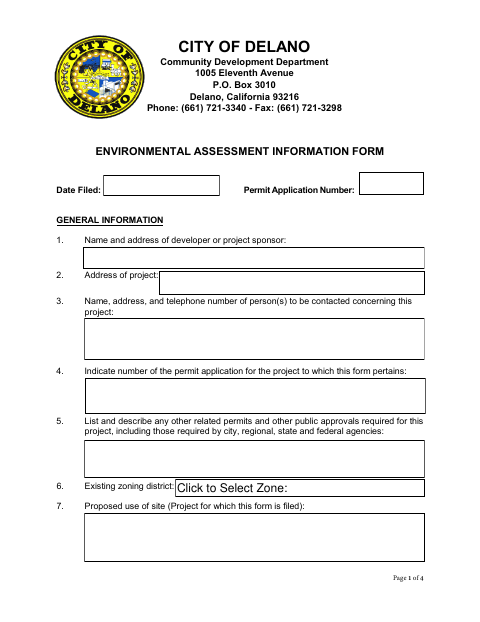 First page of the Environmental Assessment Information Form