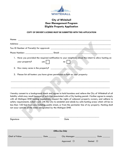 First page of the Deer Management Program Eligible Property Application