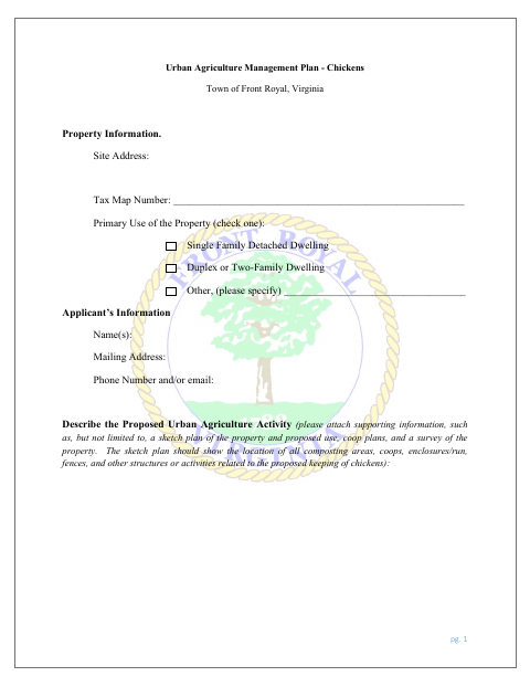 First page of the Urban Agriculture Management Plan - Chickens