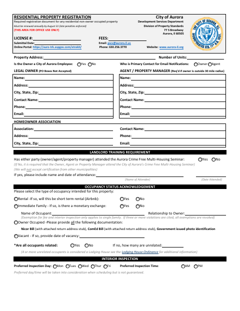 First page of the Residential Property Registration