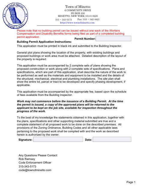 First page of the Building Permit Application