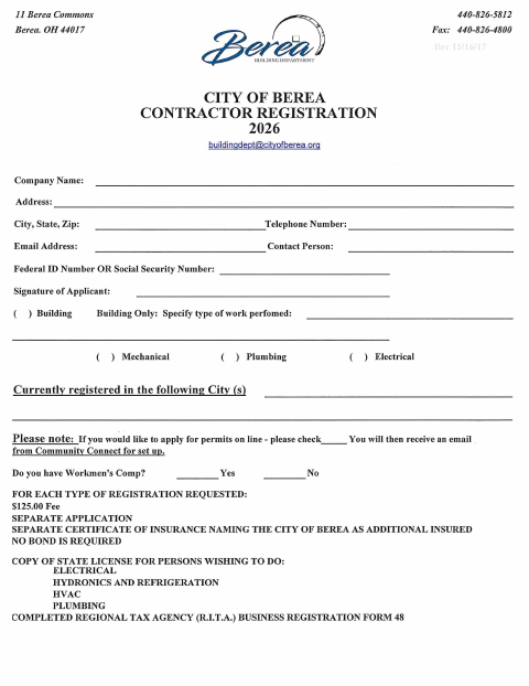 First page of the 2026 Contractor Registration