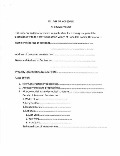 First page of the Building Permit Application