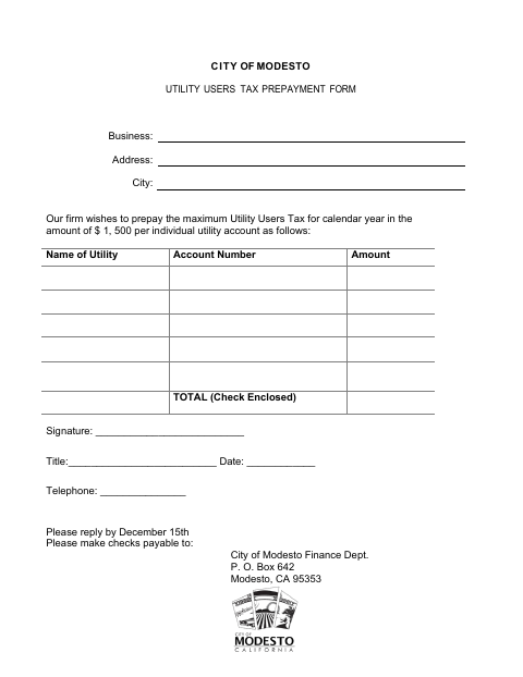 First page of the Utility Users Tax Prepayment Form