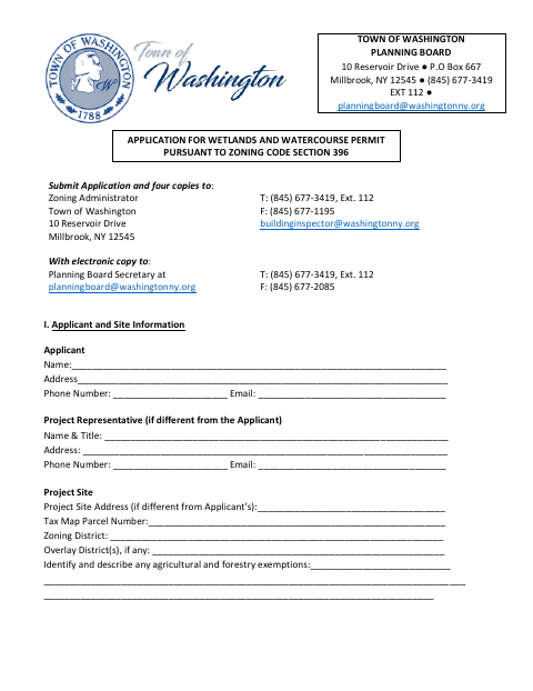 First page of the Wetlands and Watercourse Permit Application