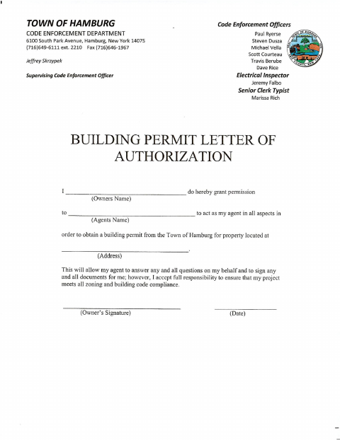 First page of the Building Permit Letter of Authorization