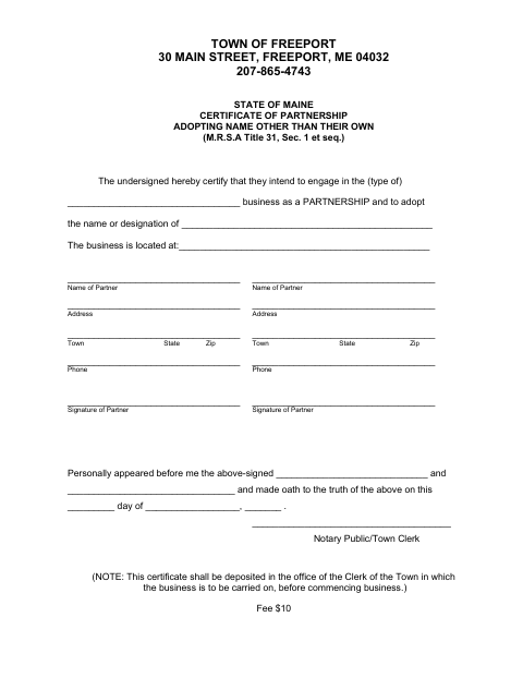 First page of the Certificate of Partnership Adopting Name Other Than Their Own