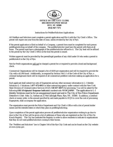 First page of the Peddler and Solicitor Permit Application