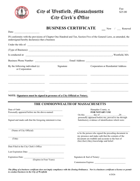 First page of the Business Certificate Application