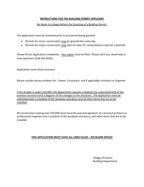 First page of the Building Permit Application