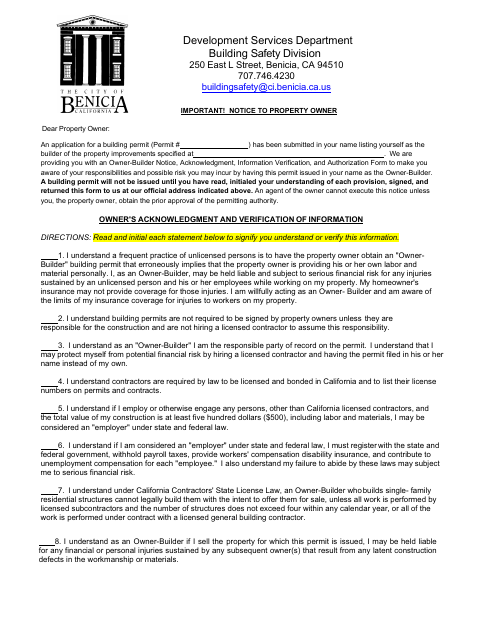 First page of the Notice to Property Owner
