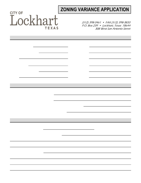 First page of the Zoning Variance Application
