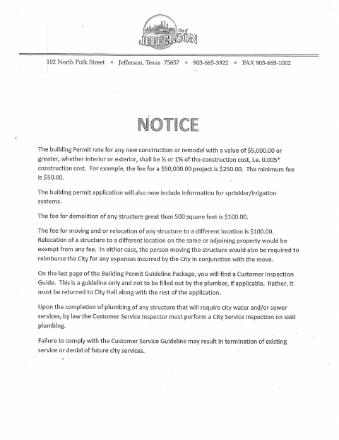 First page of the Application for Building Permit
