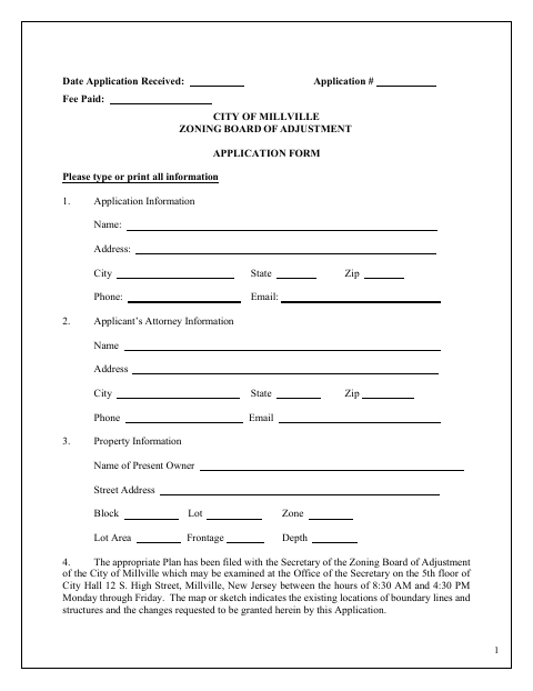 First page of the Zoning Board of Adjustment Application