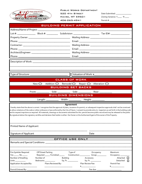 First page of the Building Permit Application
