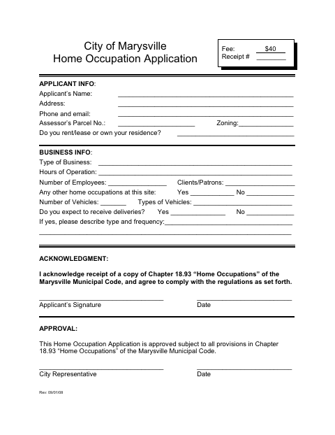 First page of the Home Occupation Use Permit