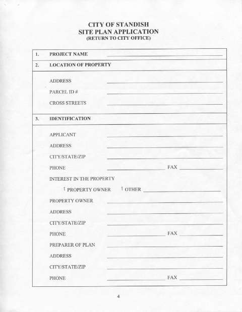 First page of the Site Plan Application