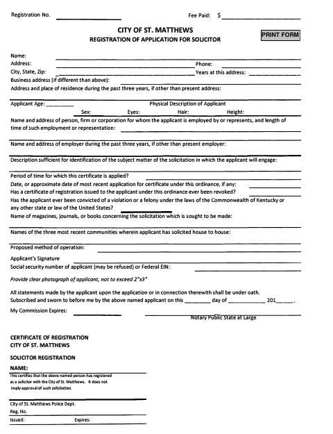 First page of the Solicitor Registration Application