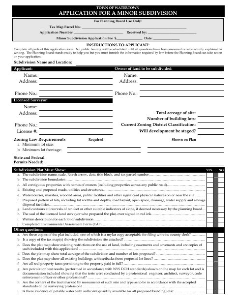 First page of the Application for a Minor Subdivision