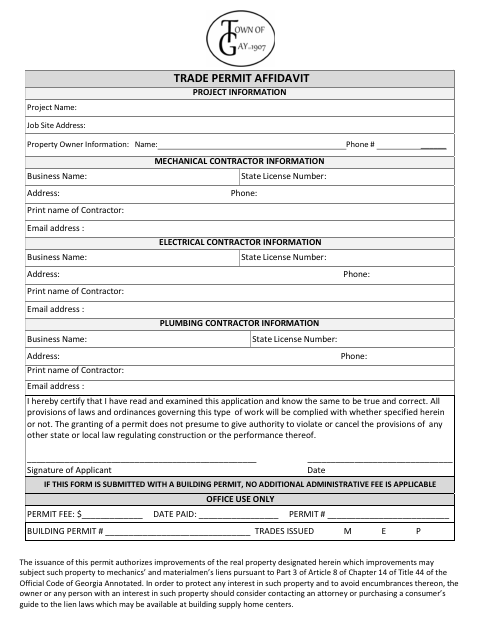 First page of the Trade Permit Affidavit