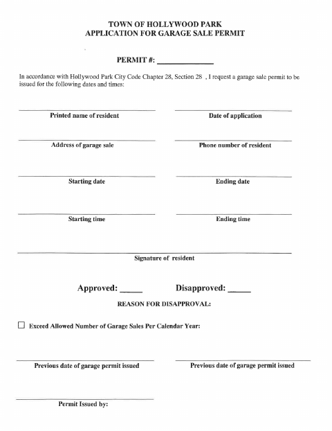 First page of the Garage Sale Permit Application