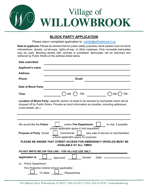 First page of the Block Party Application