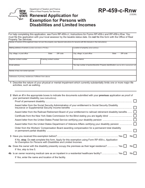 First page of the Renewal Application for Exemption for Persons with Disabilities and Limited Incomes