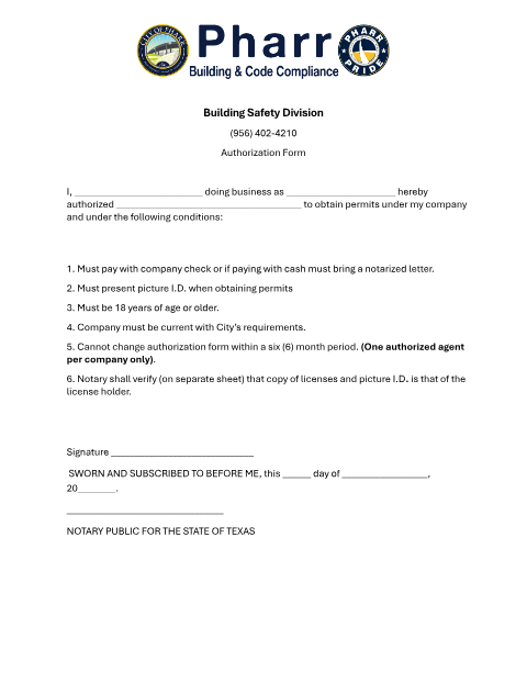 First page of the Contractor Authorization Form