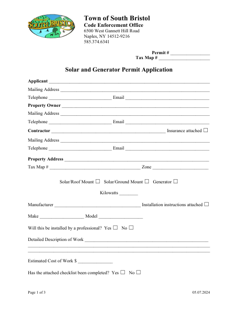 First page of the Solar and Generator Permit Application