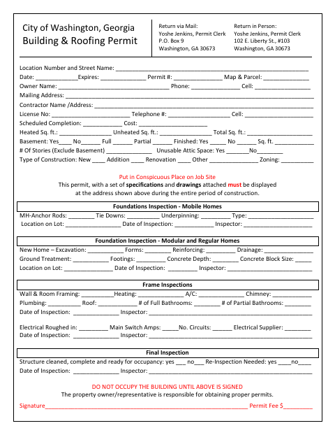 First page of the Building & Roofing Permit