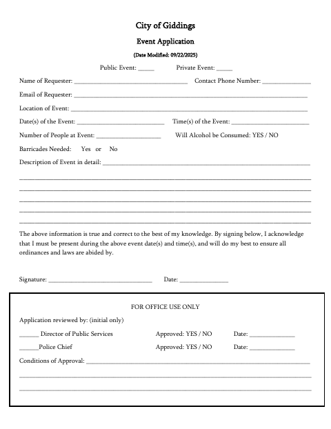 First page of the Event Application