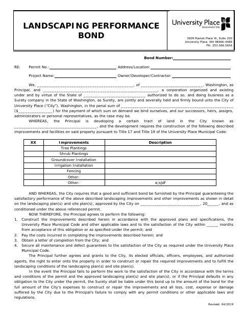 First page of the Landscaping Performance Bond