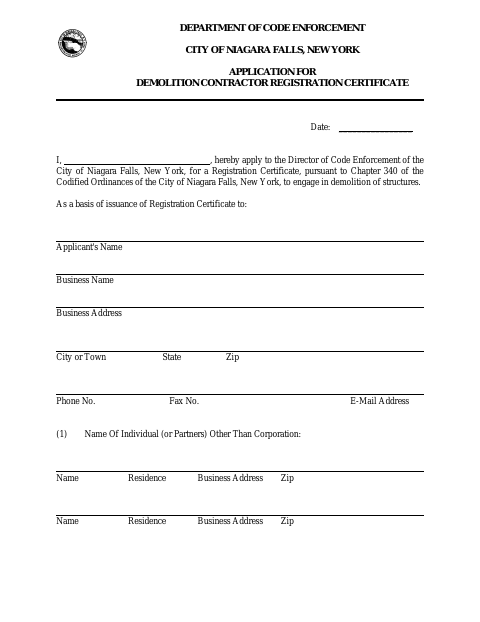 First page of the Demolition Contractor Registration Application