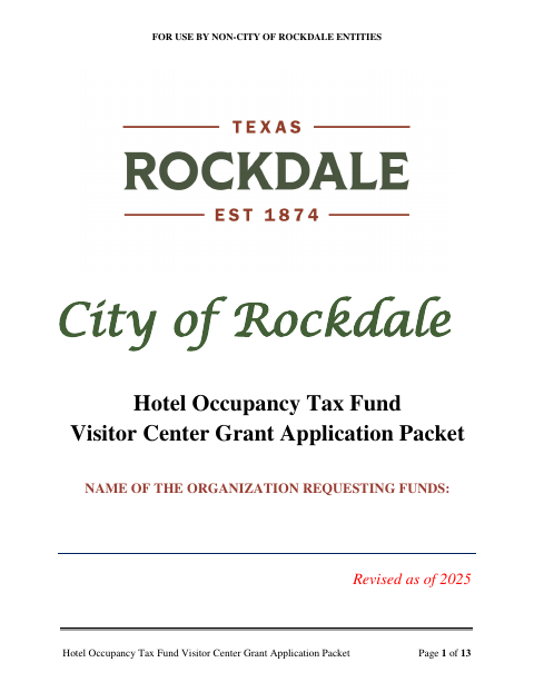 First page of the Hotel Occupancy Tax Fund Visitor Center Grant Application Packet